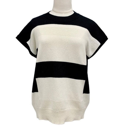 Hermes Top Knit Short Sleeve Cashmere Black White