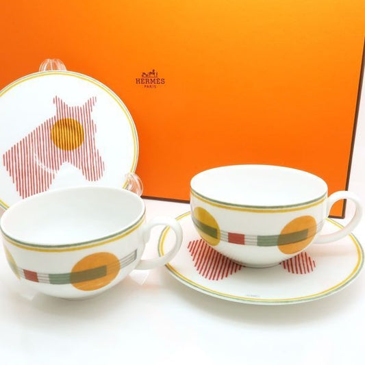 Hermes Saut Tea Cup & Saucer Set Of 2 Pair Box C S