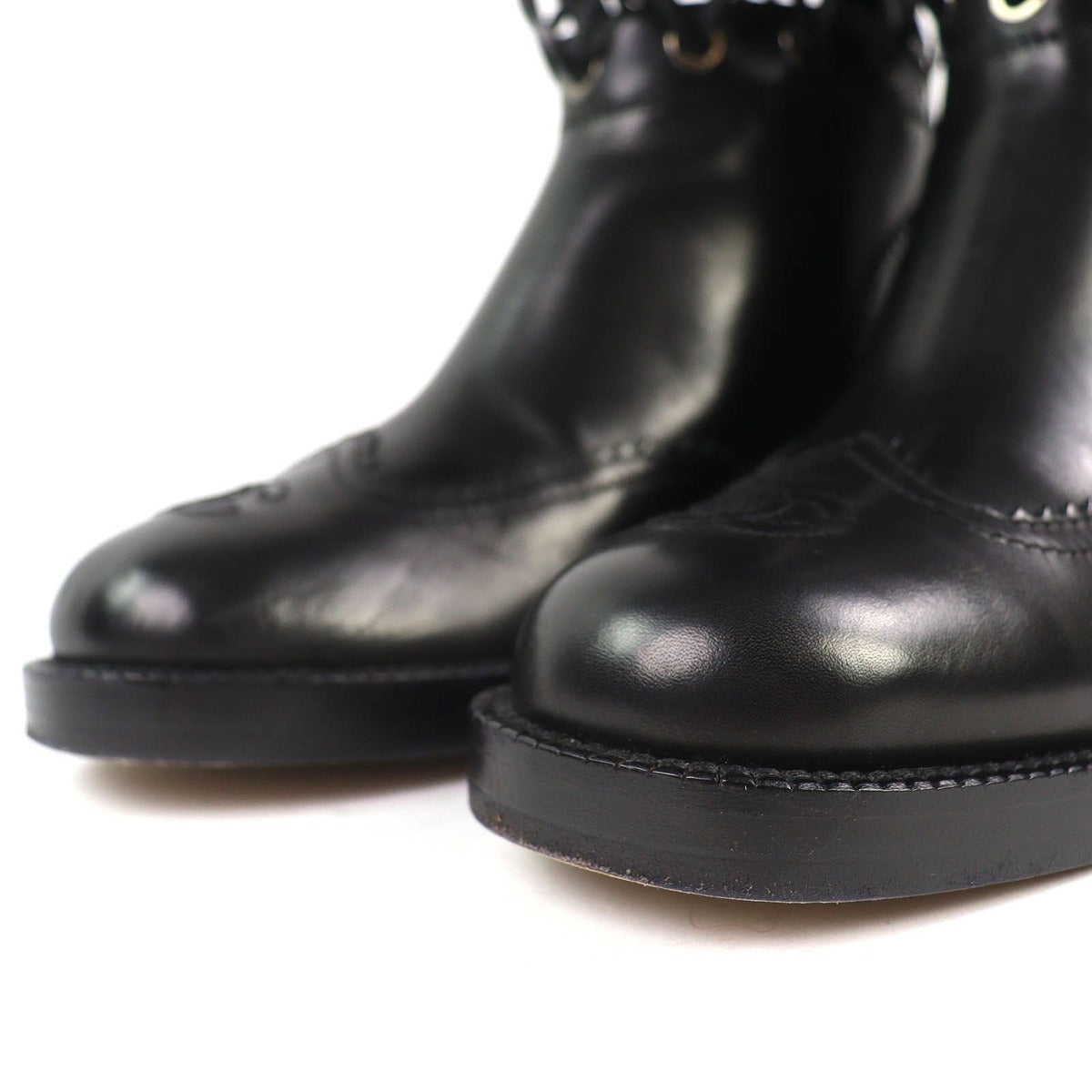 Chanel CC Logo Lace Up Cut Replacement Back Zip Leather Long Boots — view 6