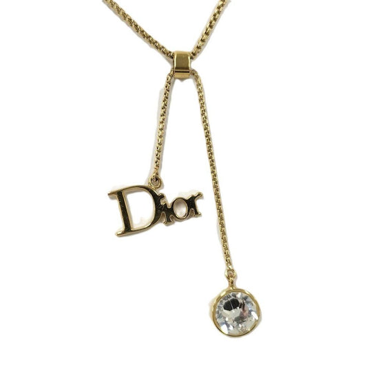 Dior Logo Necklace Gold Plated Line Stone