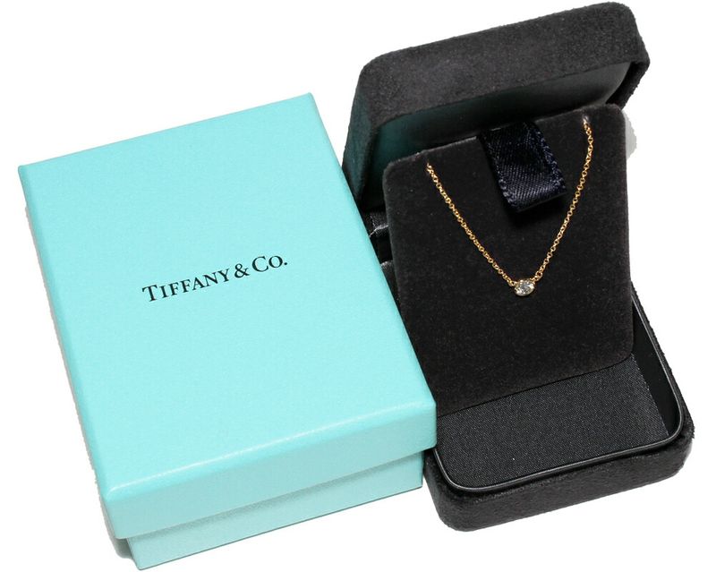 Tiffany & Co Pendant Necklace 18K Yellow Gold Diamond 018ct F-vvs1-3excellent-no