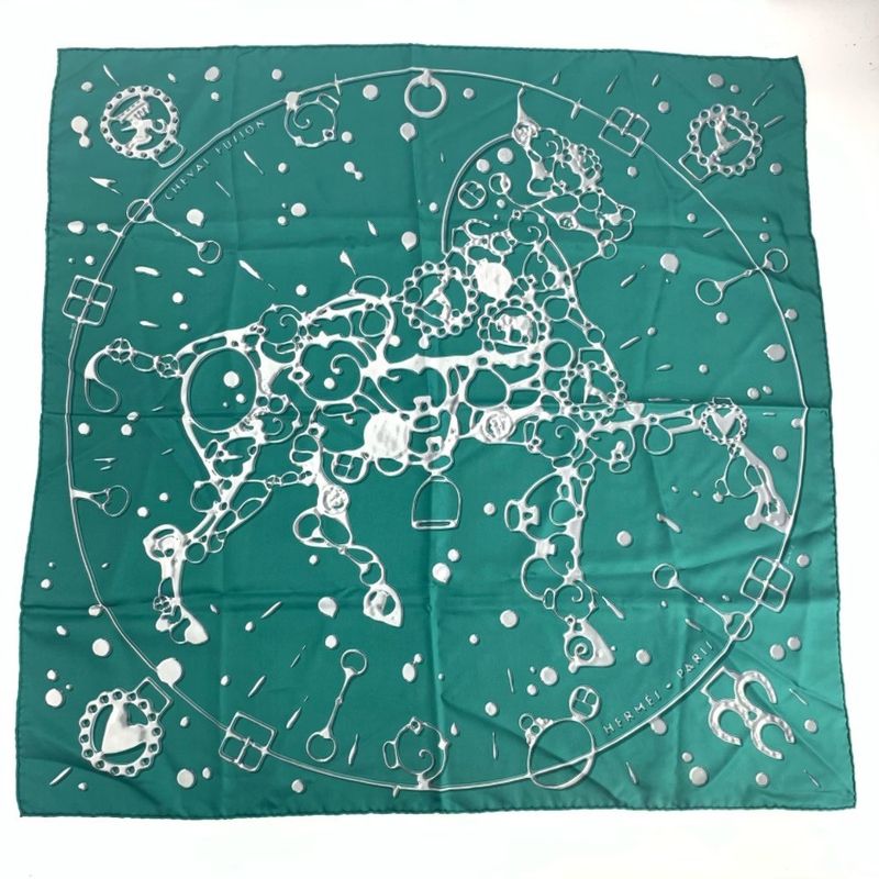 Hermes Carre 90 Cheval Fusion Cheval Fusion Green Silk Scarf