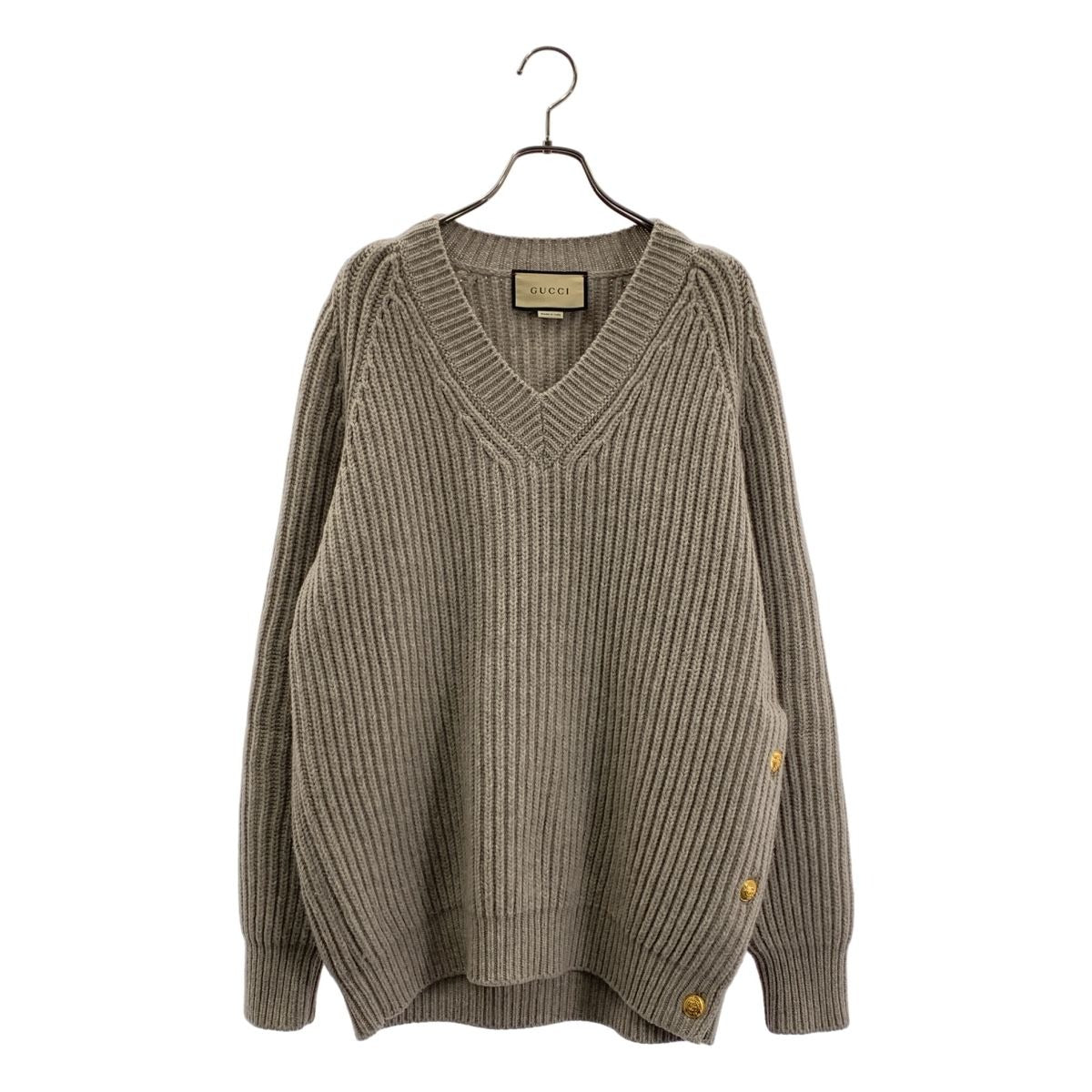 Gucci Wool Cashmere V-neck Rib Knit S Gray