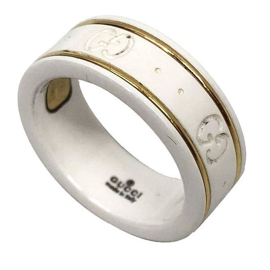 Gucci GG Icon Ring Synthetic Corundum 10 18K Yellow Gold White