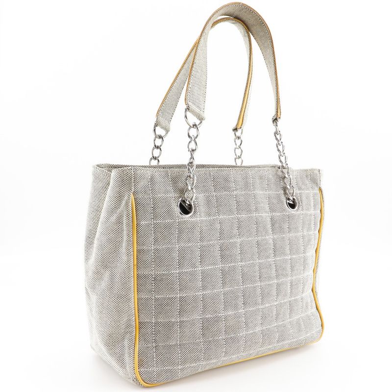 Chanel Camellia NO5 Chocolate Bar Chain Tote Canvas Gray/yellow Ladies Tote Bag