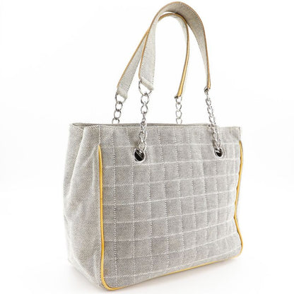 Chanel Camellia NO5 Chocolate Bar Chain Tote Canvas Gray/yellow Ladies Tote Bag