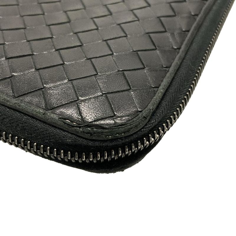 Bottega Veneta Long Zip Around Wallet 114076 Black Braided/round Zipper Leather