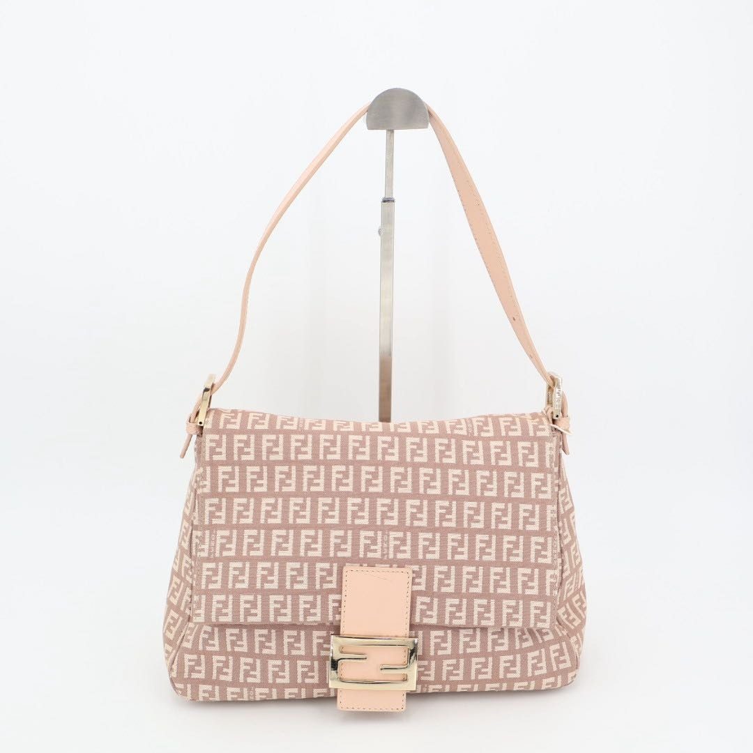 Fendi Zucchino Mamma Bucket Canvas Leather Shoulder Bag — view 2