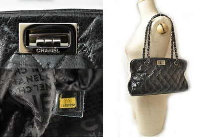 Chanel Tote Bag Chanel Chain Bag Vintage Patent Leather Quilted Stitching Black