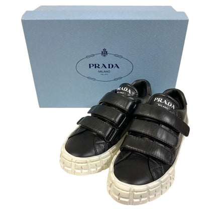 Prada Leather Velcro Sneakers Size 34.5 Black White