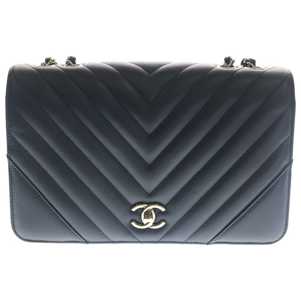 Chanel Quilted 25 Chez Blanc Stitch Full Flap Chain Shoulder Bag Black Lambskin