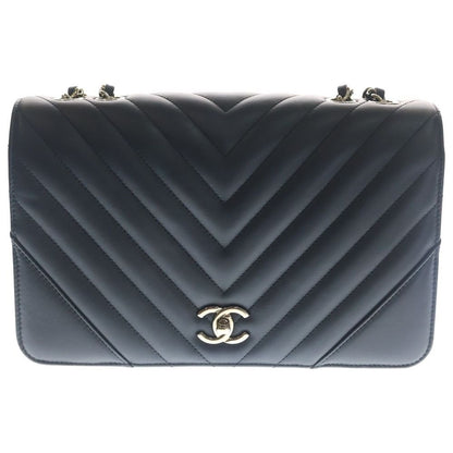 Chanel Quilted 25 Chez Blanc Stitch Full Flap Chain Shoulder Bag Black Lambskin