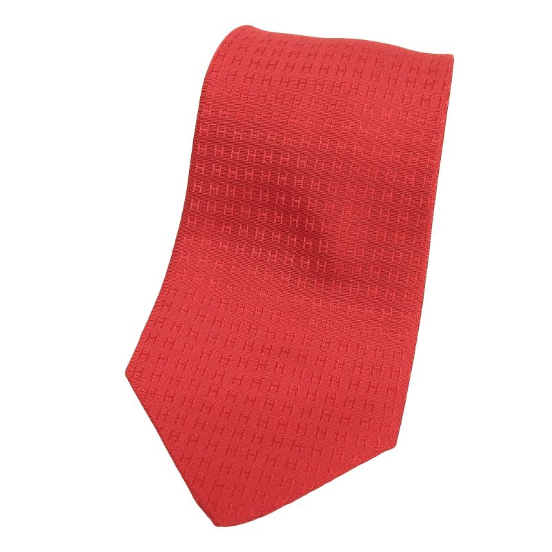 Hermes 038189t 100% Silk Rouge Clavat Fassone H Motif Tie With Box Made In