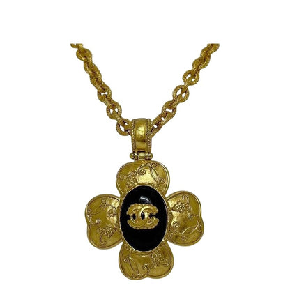 Chanel Necklace Gold Black Coco Mark GP 06