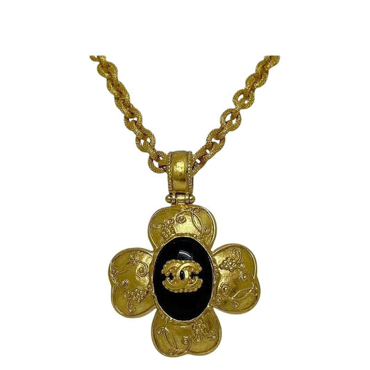 Chanel Necklace Gold Black Coco Mark GP 06