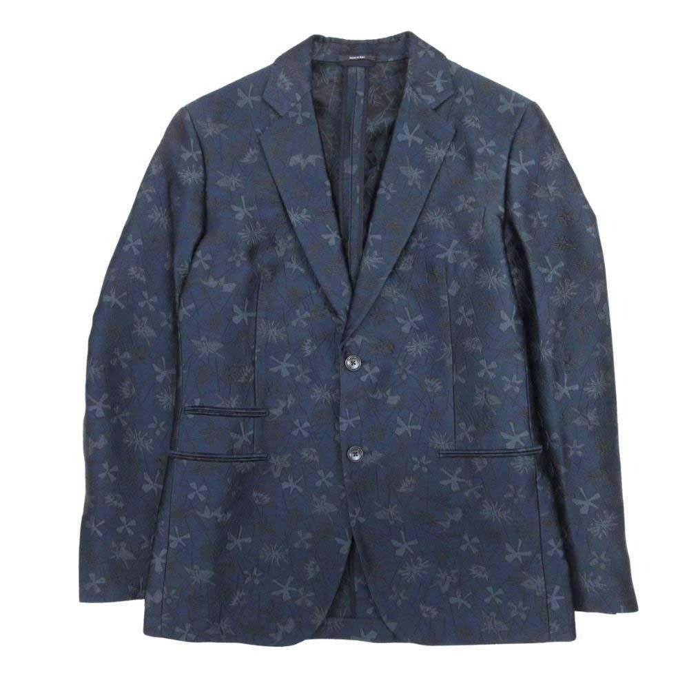 Hermes Floral Jacquard Tailored Jacket Single 2 Buttons Blue Leather All Over