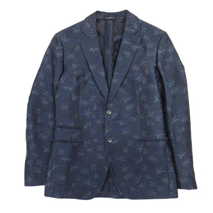 Hermes Floral Jacquard Tailored Jacket Single 2 Buttons Blue Leather All Over