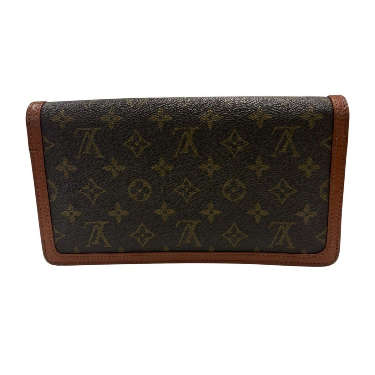 Louis Vuitton Monogram Pochette Dam Brown Gold Leather Clutch — view 2