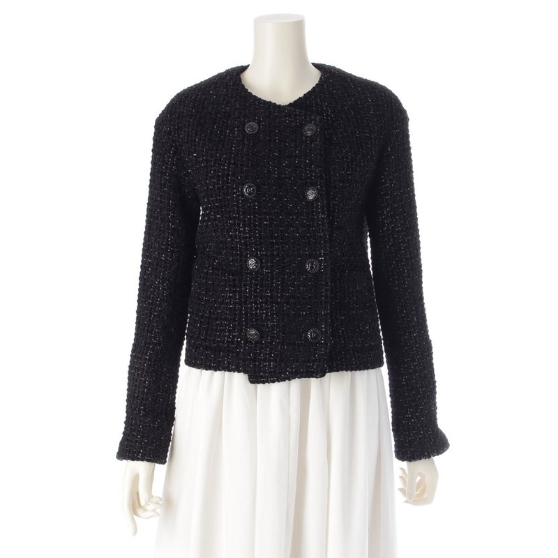 Chanel Cotton Blend Coco Button Collarless Jacket P73350v64896 Black 36