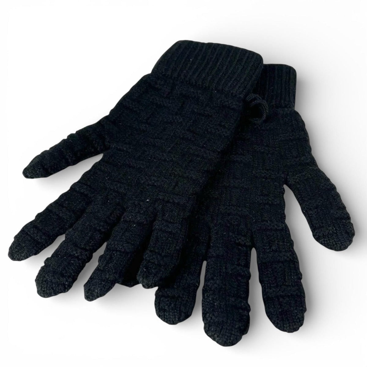Hermes Cashmere Pattern Knit Gloves Black