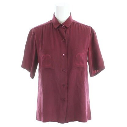 Chanel Creations Paris Vintage Shirt Blouse Short Sleeve CC Logo 8 Red Gold