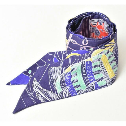 Hermes Twillye Scarf Silk Twill Navy Multi