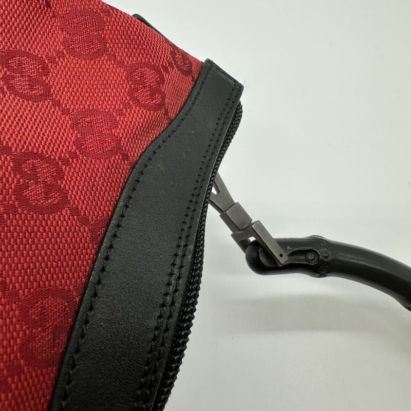 Gucci 000-0531 Shoulder Bag Handbag GG Canvas Bamboo Red Black Women