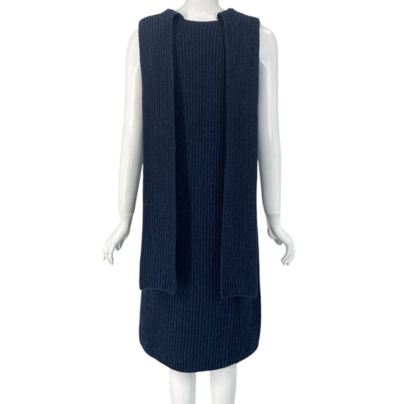 Chanel 2008 Logo Cashmere Sleeveless Dress Size 40 Navy