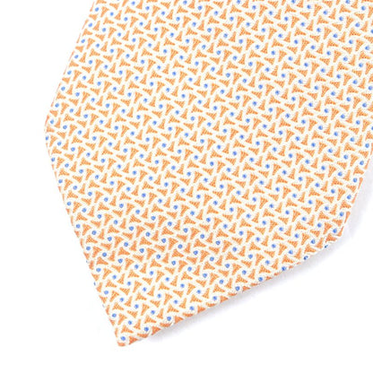 Hermes 659082t 100% Silk All-over Pattern Necktie Orange Blue With Box Made In