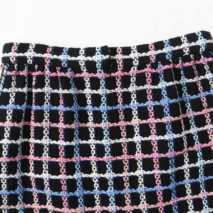 CHANEL 22SS P72501 Runway Wear Coco Mark Button Sequined Trapezoid Tweed Skirt