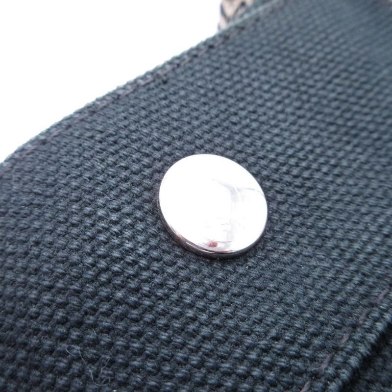 Good Hermes Cannes PM Handbag Tote Canvas Herringbone with Pouch Black Ivory