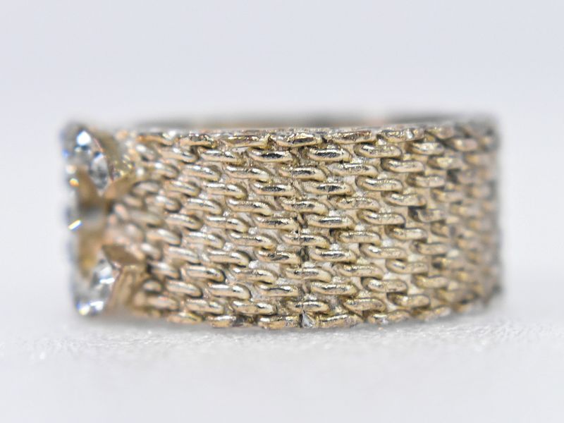 Authentic Chanel Coco Mark Rhinestone Ring Size 14 GP Gold Plated Coco Mark