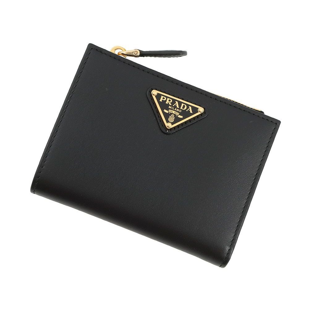 Prada Bifold Wallet Triangle Logo Compact Leather Black