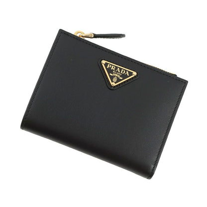 Prada Bifold Wallet Triangle Logo Compact Leather Black