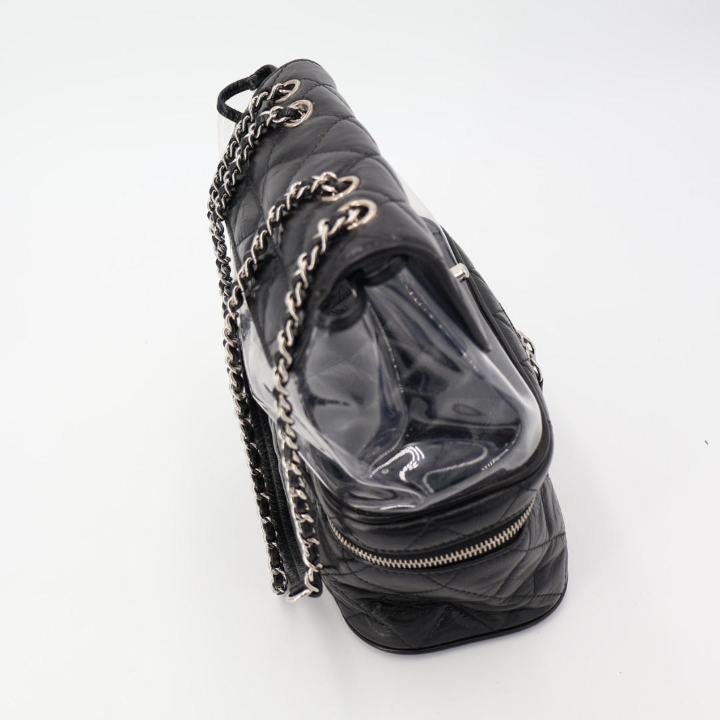 Chanel Matelasse Clear Backpack A57826 Clear Black Vinyl Leather Silver