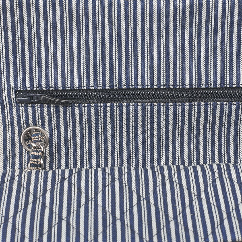 Chanel Shoulder Bag Matelasse Double Flap Stripe Chain Shoulder Cotton Navy And