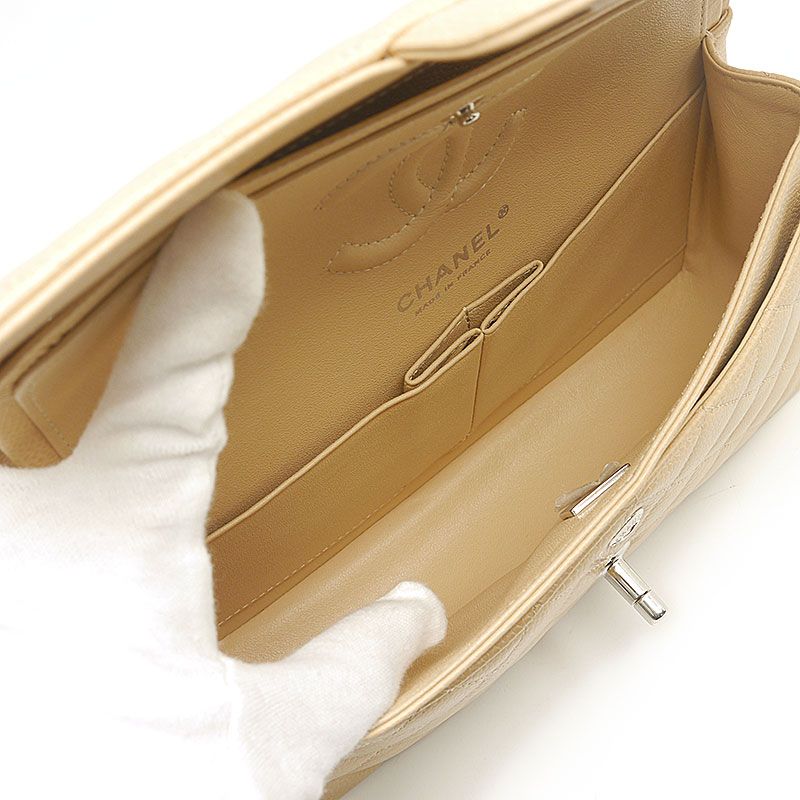 Chanel Classic Small Handbag Matelasse 23 Beige And Silver Hardware