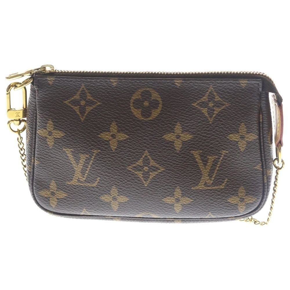 Louis Vuitton Monogram Mini Pochette Charm Pouch Case Brown Gold