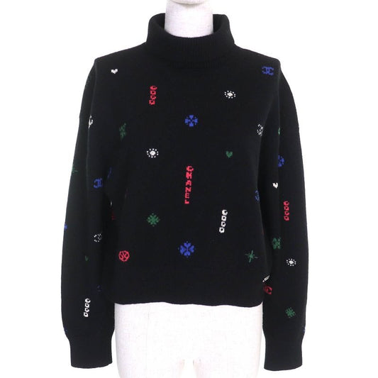 Chanel 21 N 100% Cashmere Logo Plate Coco Mark High Neck Long Sleeve Knit
