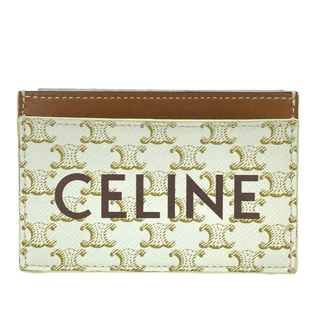Celine Card Case Pass Compact Triomphe Logo Leather Ivory Brown