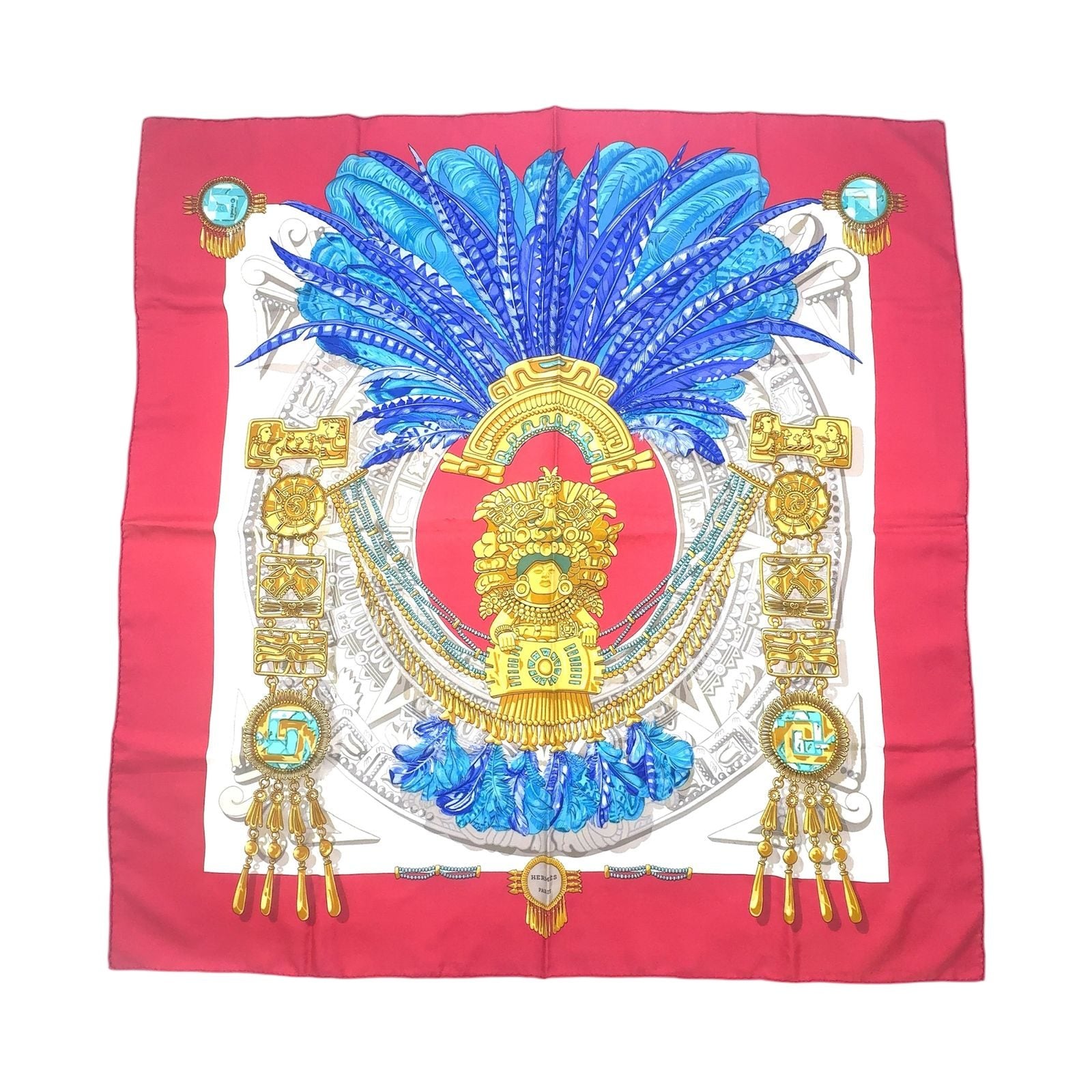 Hermes Carre 90 Mexico Silk Blue White Red Scarf