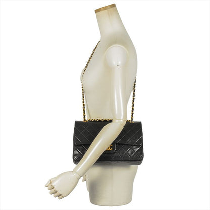 Chanel Matelasse 25 W Flap Chain Shoulder Bag Lambskin Black Gold Hardware Coco