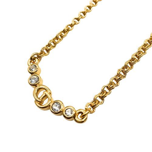 Christian DIOR Necklace Plated Metal Plated Metal CD Logo Stone Gold