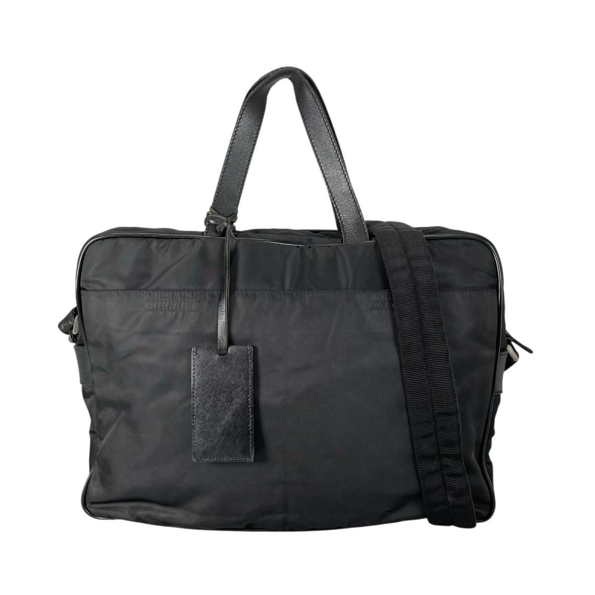 Prada Briefcase Business Triangle Logo Shoulder Bag Black