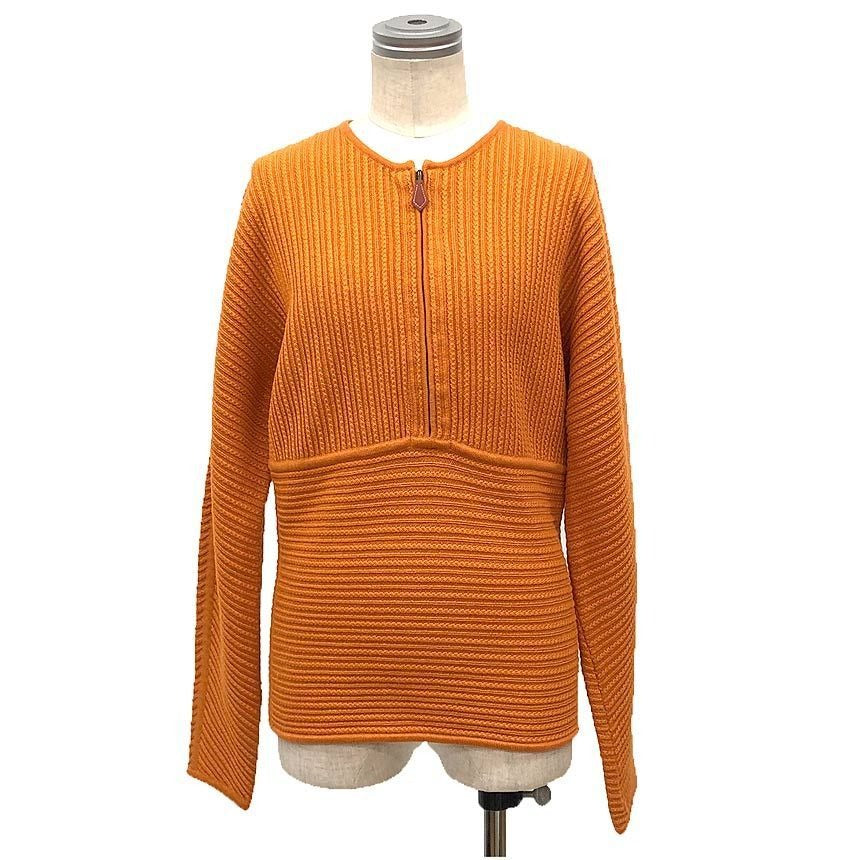 Hermes Half Zip Knit S Long Sleeve Wool Cashmere Orange