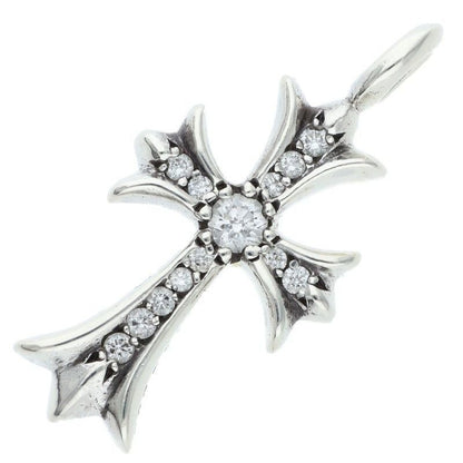 Chrome Hearts Tny Crsf P Dmnd Tiny Fat Cross Pave Diamond Pendant Silver