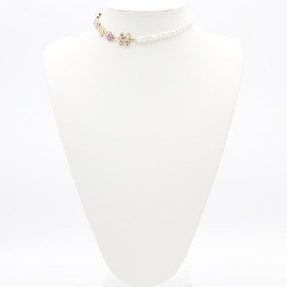 Chanel Necklace Pendant Choker White Gold Pink Here Mark Heart Stone