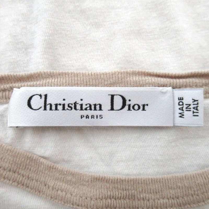 Christian DIOR Print Cotton Linen Blend Short Sleeve Trim T-shirt XS Size White