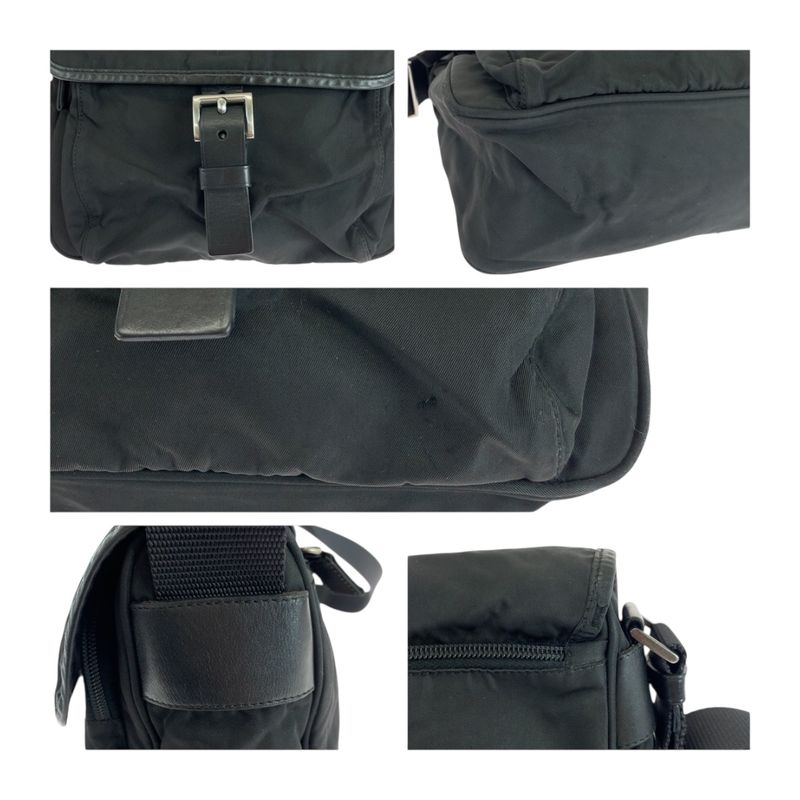 Prada Tessuto Triangle Logo Plate Black Silver Hardware Nylon Bt0173 Shoulder