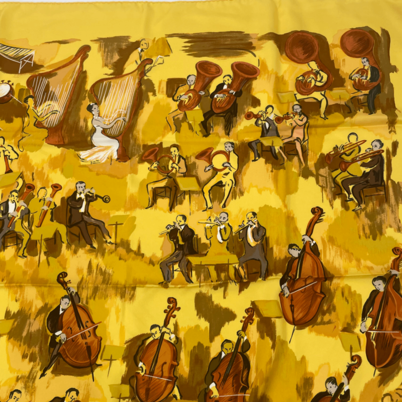 Hermes Carre 90 Concerto Silk Scarf Yellow